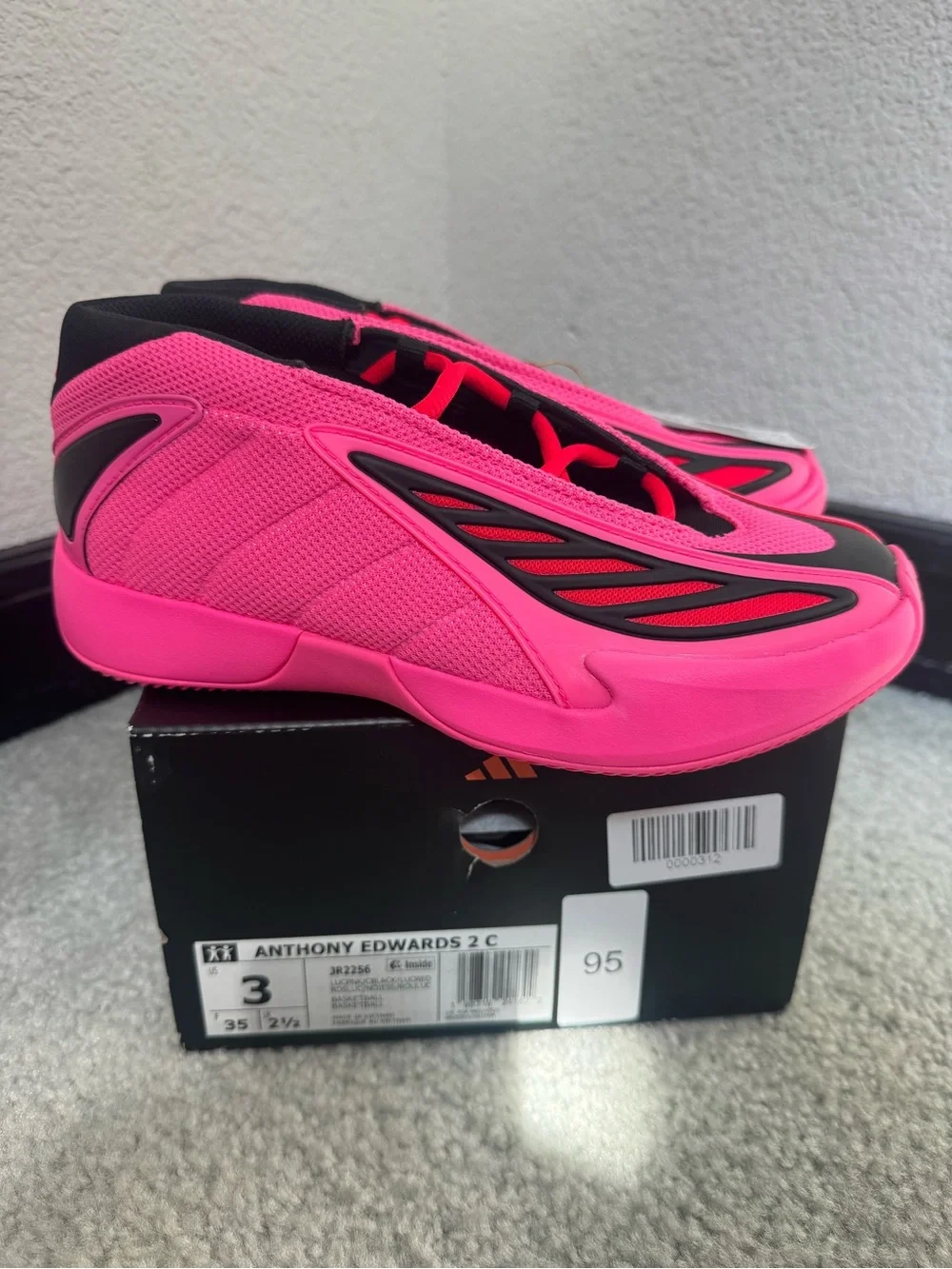 Adidas Anthony Edwards 2 C Kids' Basketball Shoes - Pink / Red 3Y